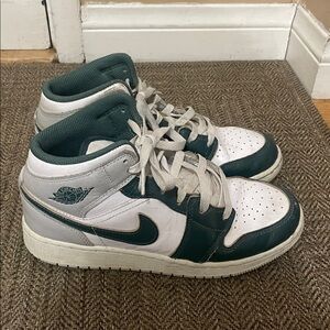 Kids Nike Air Jordan Mid Forest Green and White Sneakers